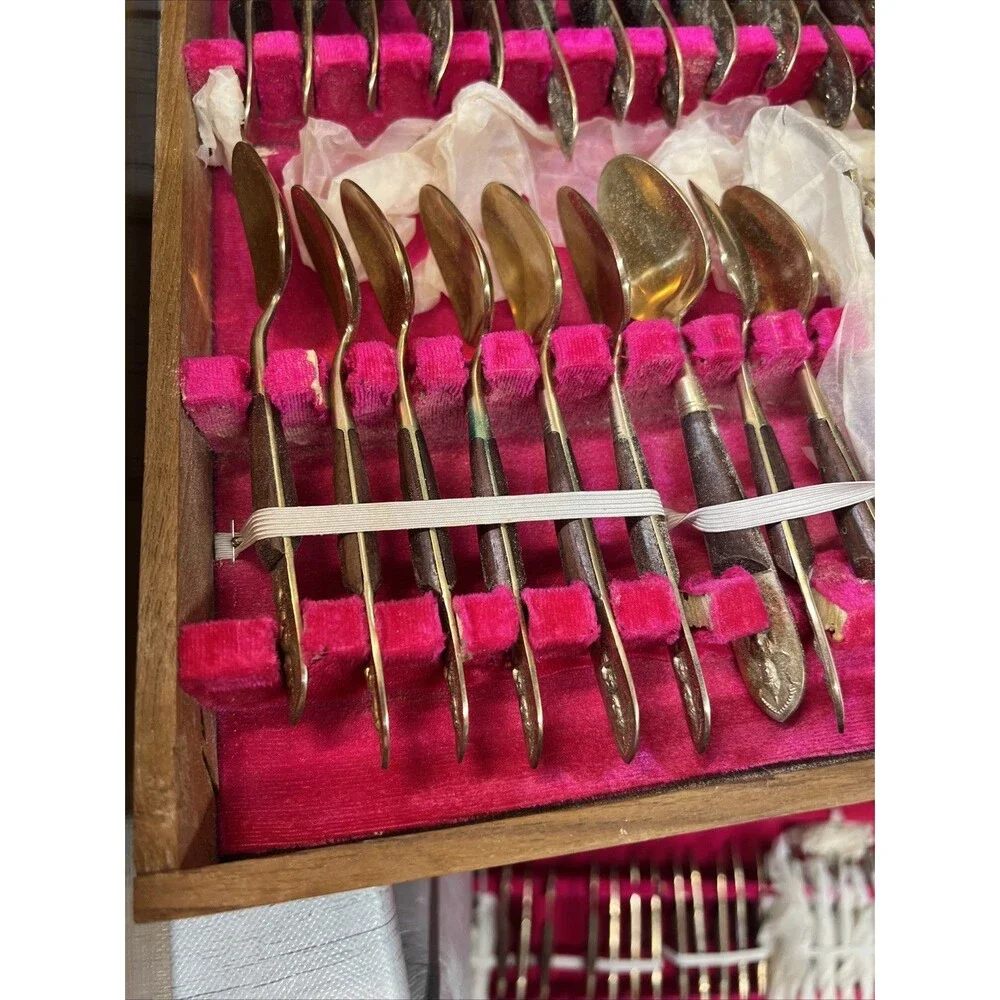 142 Piece SIAM Bangkok Thailand Bronzewear Flatware Service set NO BOX